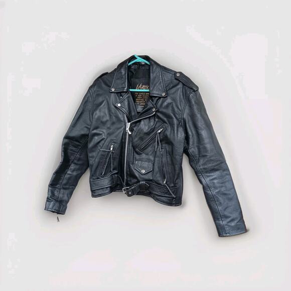 Vtg 1990s L.A. ROXX Cafe Racer Motorcycle Leather Bomber Jacket Coat Mens 42 - Picture 1 of 10